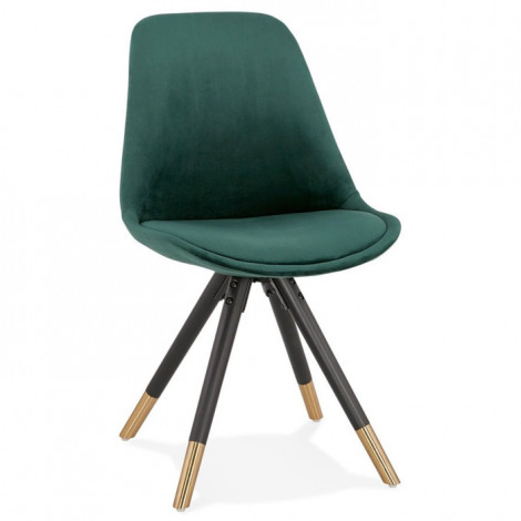 Chaise Vintage Velours & Bois "Kili" 83cm Vert & Noir|Chaise|Paris Prix