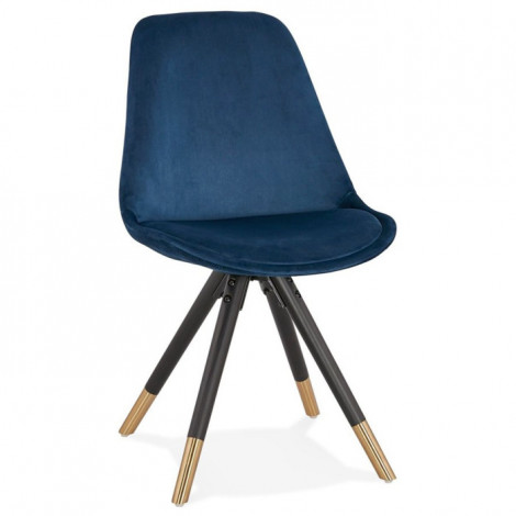 Chaise Vintage Velours & Bois "Kili" 83cm Bleu & Noir|Chaise|Paris Prix