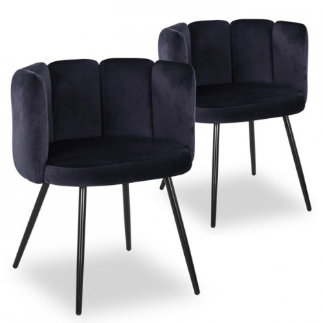 Lot de 2 Chaises Design Velours "Agal" 75cm Noir|Chaise|Paris Prix