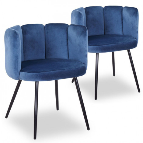 Lot de 2 Chaises Design Velours "Agal" 75cm Bleu|Chaise|Paris Prix
