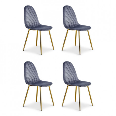 Lot de 4 Chaises en Velours "Waynor" 87cm Argent|Chaise|Paris Prix