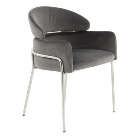 Chaise Design en Velours "Corey" 79cm Gris & Argent|Chaise|Paris Prix