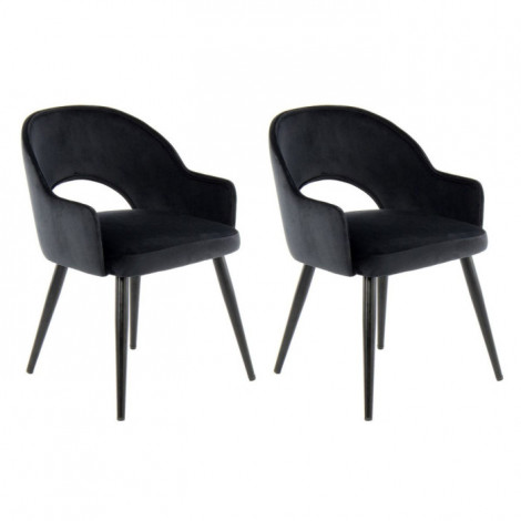 Lot de 2 Chaises en Velours "Joris" 77cm Noir|Chaise|Paris Prix