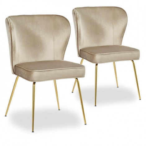 Lot de 2 Chaises Velours Design "Elsa" 79cm Taupe|Chaise|Paris Prix