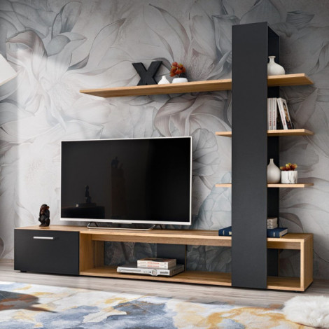 Ensemble Meuble TV Design "Eko" 190cm Naturel & Noir|Meuble TV|Paris Prix