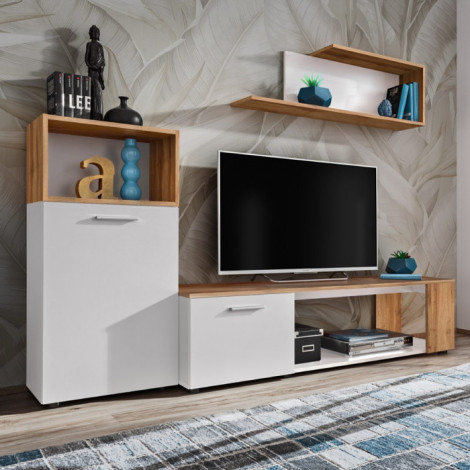 Ensemble Meuble TV "Maze I" 200cm Blanc & Naturel|Meuble TV|Paris Prix