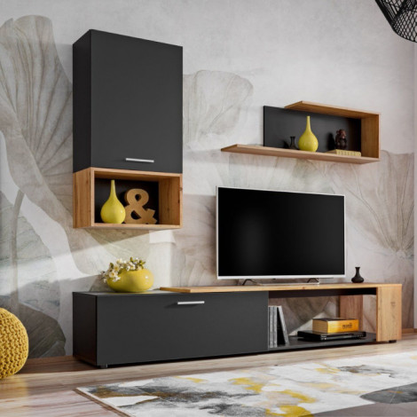 Ensemble Meuble TV Design "Maze II" 200cm Noir & Naturel|Meuble TV|Paris Prix