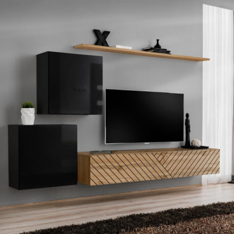 Ensemble Meuble TV "Switch Lamel V" 250cm Naturel & Noir|Meuble TV|Paris Prix