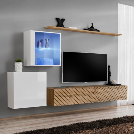 Ensemble Meuble TV "Switch Lamel XV" 260cm Naturel & Blanc|Meuble TV|Paris Prix