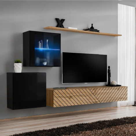 Ensemble Meuble TV "Switch Lamel XV" 260cm Naturel & Noir|Meuble TV|Paris Prix