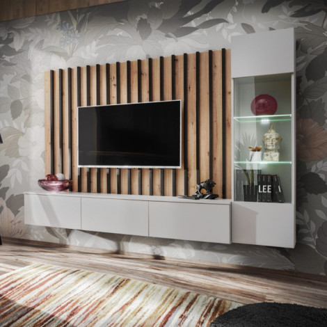 Ensemble Meuble TV Design "Verti" 220cm Gris & Naturel|Meuble TV|Paris Prix
