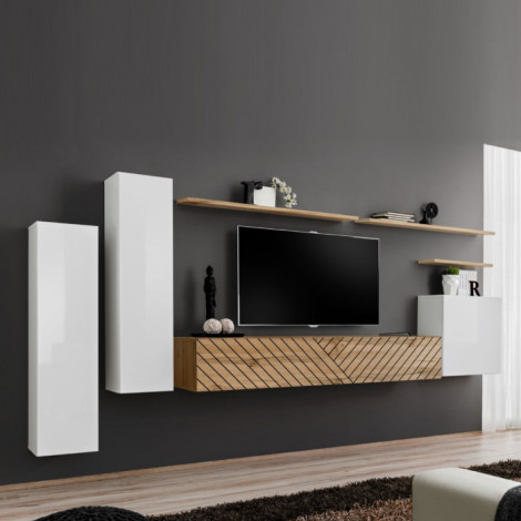 Ensemble Meuble TV "Switch Lamel I" 330cm Naturel & Blanc|Meuble TV|Paris Prix