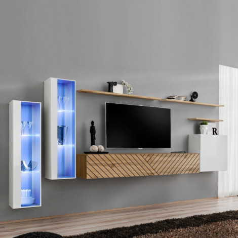 Ensemble Meuble TV "Switch Lamel XI" 330cm Naturel & Blanc|Meuble TV|Paris Prix