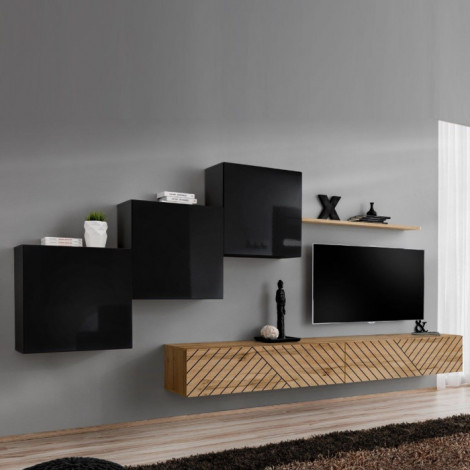 Ensemble Meuble TV "Switch Lamel X" 330cm Naturel & Noir|Meuble TV|Paris Prix