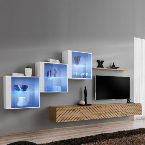 Ensemble Meuble TV "Switch Lamel XX" 330cm Naturel & Blanc|Meuble TV|Paris Prix