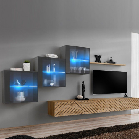 Ensemble Meuble TV "Switch Lamel XX" 330cm Naturel & Gris|Meuble TV|Paris Prix