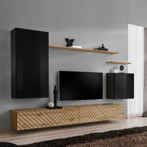 Ensemble Meuble TV "Switch Lamel II" 270cm Naturel & Noir|Meuble TV|Paris Prix