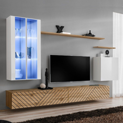 Ensemble Meuble TV "Switch Lamel XII" 270cm Naturel & Blanc|Meuble TV|Paris Prix