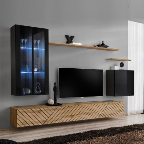Ensemble Meuble TV "Switch Lamel XII" 270cm Naturel & Noir|Meuble TV|Paris Prix