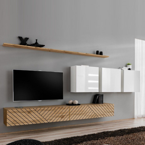 Ensemble Meuble TV "Switch Lamel VII" 340cm Naturel & Blanc|Meuble TV|Paris Prix