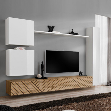 Ensemble Meuble TV "Switch Lamel VIII" 280cm Naturel & Blanc|Meuble TV|Paris Prix