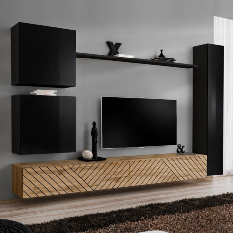 Ensemble Meuble TV "Switch Lamel VIII" 280cm Naturel & Noir|Meuble TV|Paris Prix