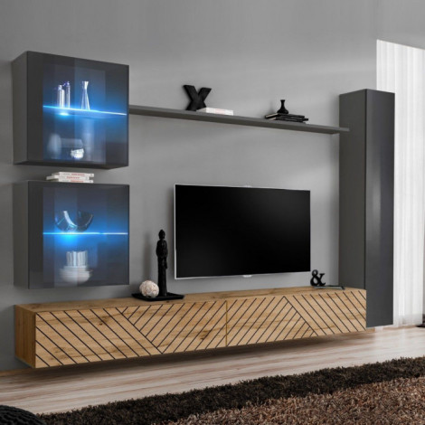 Ensemble Meuble TV "Switch Lamel XVIII" 280cm Naturel & Gris|Meuble TV|Paris Prix