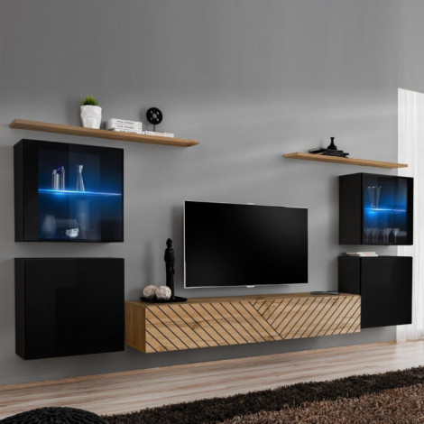 Ensemble Meuble TV "Switch Lamel XIV" 320cm Naturel & Noir|Meuble TV|Paris Prix