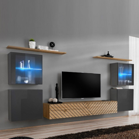 Ensemble Meuble TV "Switch Lamel XIV" 320cm Naturel & Gris|Meuble TV|Paris Prix