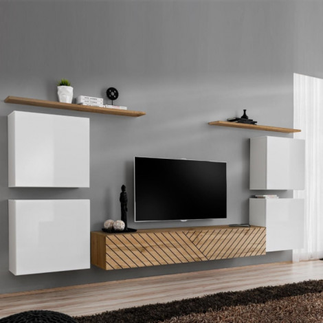 Ensemble Meuble TV "Switch Lamel IV" 320cm Naturel & Blanc|Meuble TV|Paris Prix