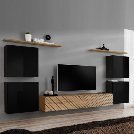 Ensemble Meuble TV "Switch Lamel IV" 320cm Naturel & Noir|Meuble TV|Paris Prix