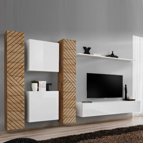 Ensemble Meuble TV "Switch Lamel VI" 330cm Blanc & Naturel|Meuble TV|Paris Prix