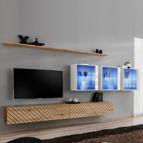 Ensemble Meuble TV "Switch Lamel XVII" 340cm Naturel & Blanc|Meuble TV|Paris Prix