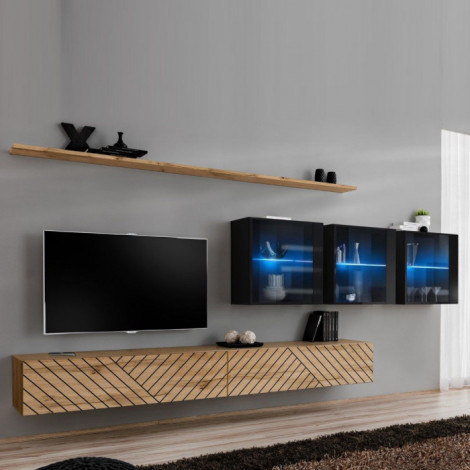 Ensemble Meuble TV "Switch Lamel XVII" 340cm Naturel & Noir|Meuble TV|Paris Prix