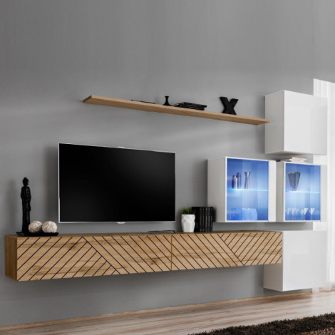 Ensemble Meuble TV "Switch Lamel XIX" 310cm Naturel & Blanc|Meuble TV|Paris Prix