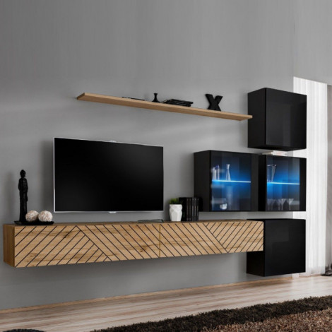 Ensemble Meuble TV "Switch Lamel XIX" 310cm Naturel & Noir|Meuble TV|Paris Prix