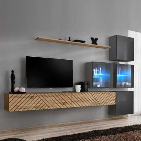 Ensemble Meuble TV "Switch Lamel XIX" 310cm Naturel & Gris|Meuble TV|Paris Prix