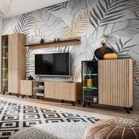 Ensemble Meuble TV "Liam" 320cm Naturel & Noir|Meuble TV|Paris Prix