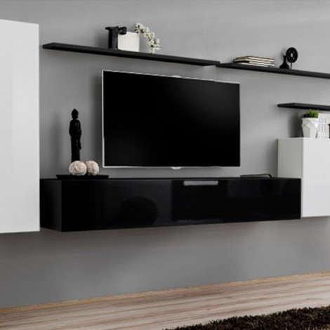 Meuble TV Mural Design "Switch I" 330cm Blanc & Noir|Meuble TV|Paris Prix