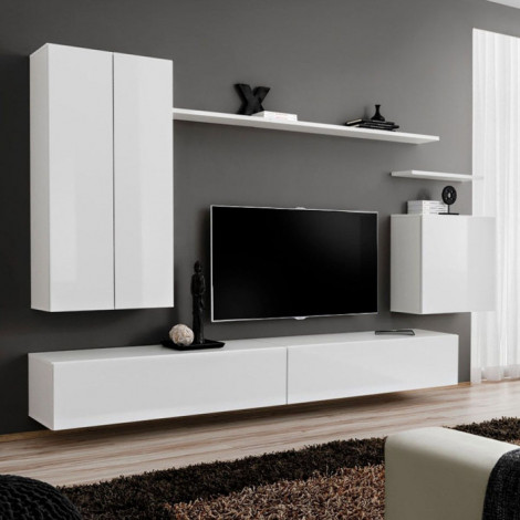 Meuble TV Mural Design "Switch II" 270cm Blanc|Meuble TV|Paris Prix