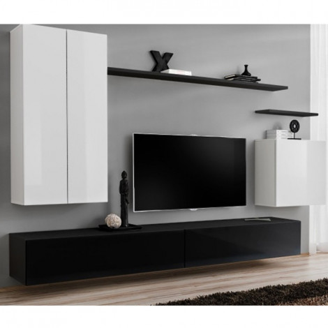 Meuble TV Mural Design "Switch II" 270cm Blanc & Noir|Meuble TV|Paris Prix