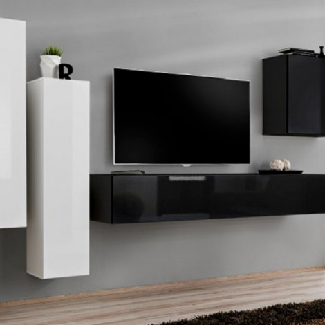 Meuble TV Mural Design "Switch III" 330cm Blanc & Noir|Meuble TV|Paris Prix
