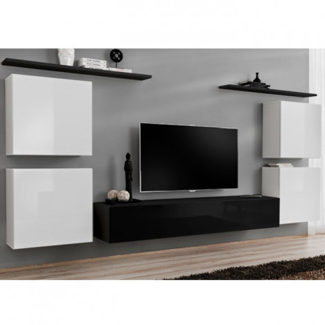 Meuble TV Mural Design "Switch IV" 320cm Blanc & Noir|Meuble TV|Paris Prix