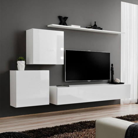 Meuble TV Mural Design "Switch V" 250cm Blanc|Meuble TV|Paris Prix