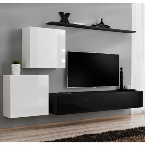 Meuble TV Mural Design "Switch V" 250cm Blanc & Noir|Meuble TV|Paris Prix