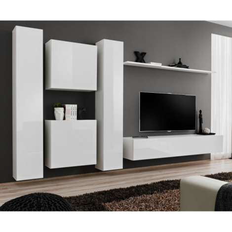 Meuble TV Mural Design "Switch VI" 330cm Blanc|Meuble TV|Paris Prix