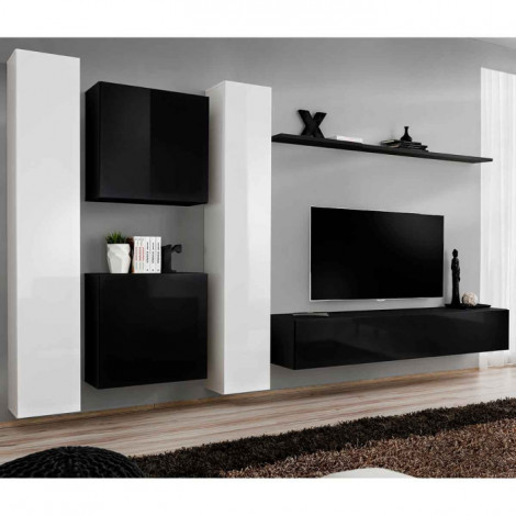Meuble TV Mural Design "Switch VI" 330cm Blanc & Noir|Meuble TV|Paris Prix