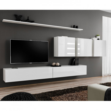 Meuble TV Mural Design "Switch VII" 340cm Blanc|Meuble TV|Paris Prix