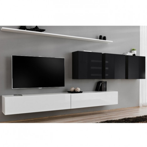 Meuble TV Mural Design "Switch VII" 340cm Blanc & Noir|Meuble TV|Paris Prix