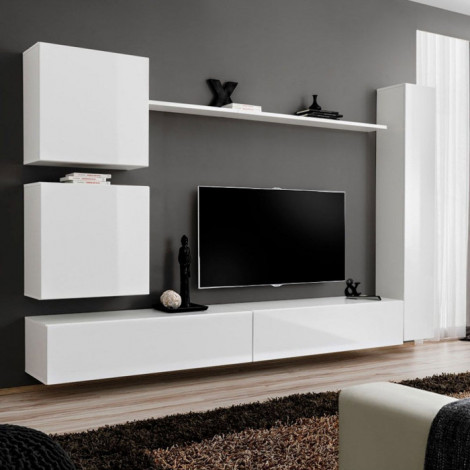 Meuble TV Mural Design "Switch VIII" 280cm Blanc|Meuble TV|Paris Prix